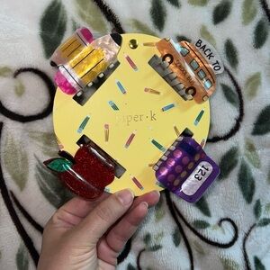 NWT  Piper K  Back To School Hair Clips Set of 4, Pencil,Bus,Apple,Calculator
